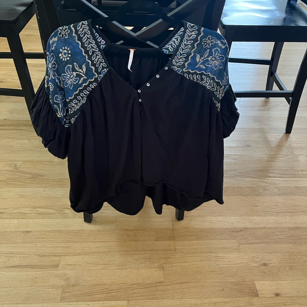 Black Blouse with Blue floral.